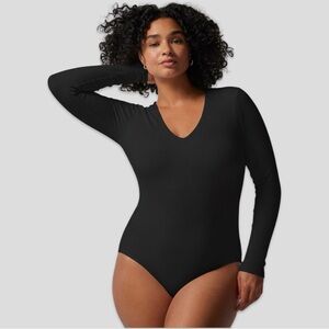 Soma Ribbed V-Neck Long Sleeve Bra Bodysuit in Black | XL